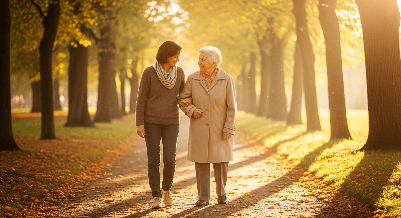 Mutter und Tochter beim Spaziergang